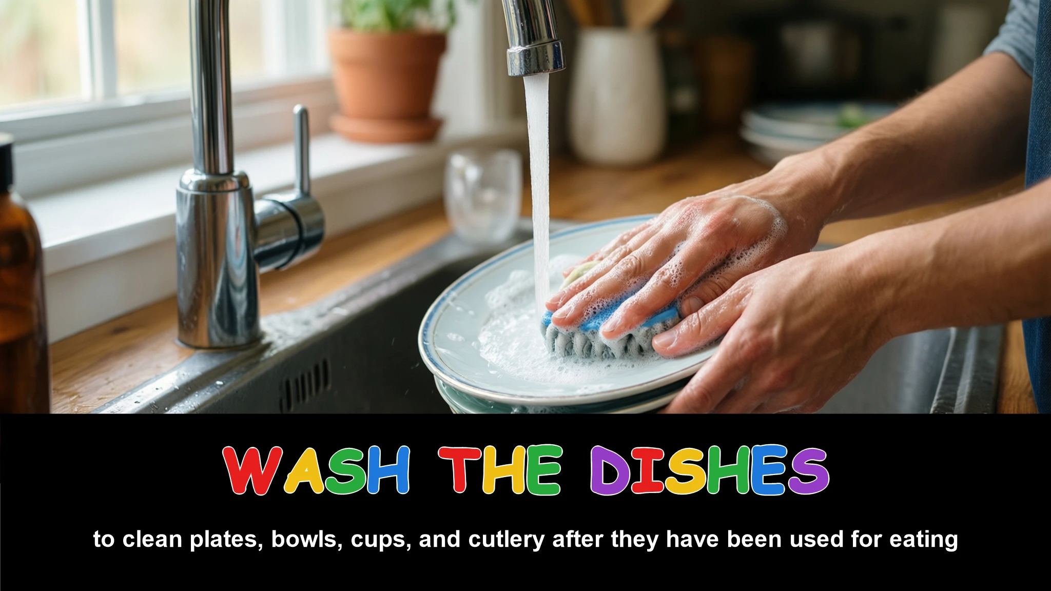 English Illustration for wash the dishes